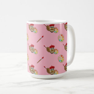 Taza De Café Dibujo de búho pintor adorable