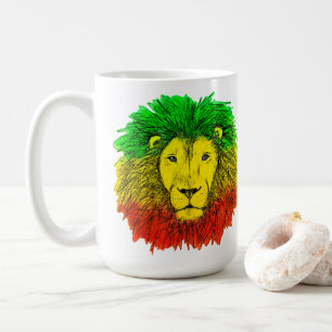 Taza De Café Dibujo de cabeza de león Rasta rojo amarillo verde