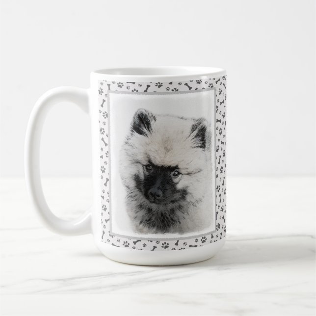 Taza De Café Dibujo de cachorros de Keeshond - Arte de perros o (Izquierda)