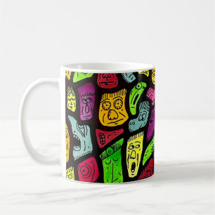 Taza De Café Dibujo de caras raras de dibujos animados fluoresc