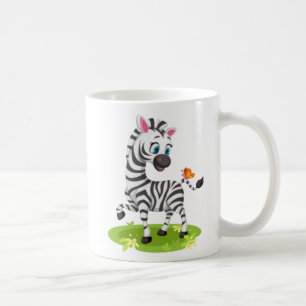 Taza De Café Dibujo de cebra bebé jugando con mariposa
