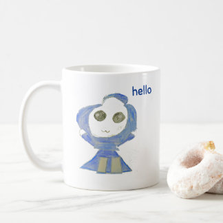 Taza De Café Dibujo de crayón de muñeca azul linda