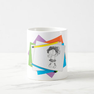 Taza De Café Dibujo de dibujos animados de Chicas con lápices d