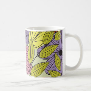 Taza De Café Dibujo de flor retro-primitivo