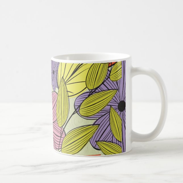 Taza De Café Dibujo de flor retro-primitivo (Derecha)