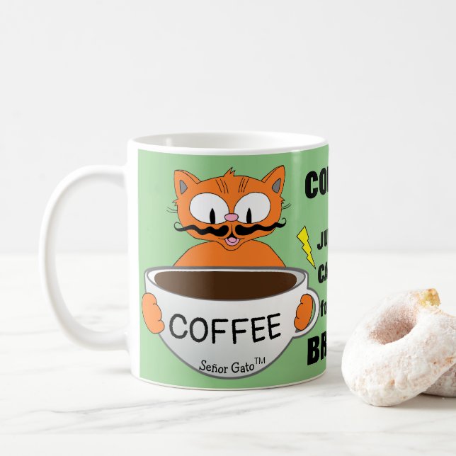 Taza De Café Dibujo de gato con dicho divertido (Con donut)