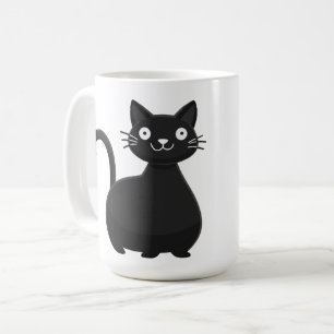 Taza De Café Dibujo de gato negro divertido con ojos grandes