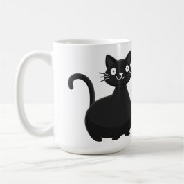 Taza De Café Dibujo de gato negro divertido con ojos grandes