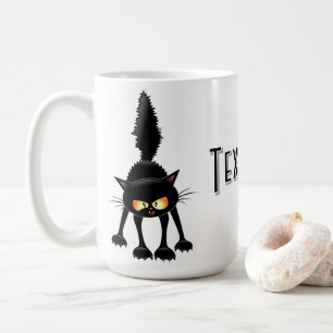 Taza De Café Dibujo de gato negro divertido y fiero