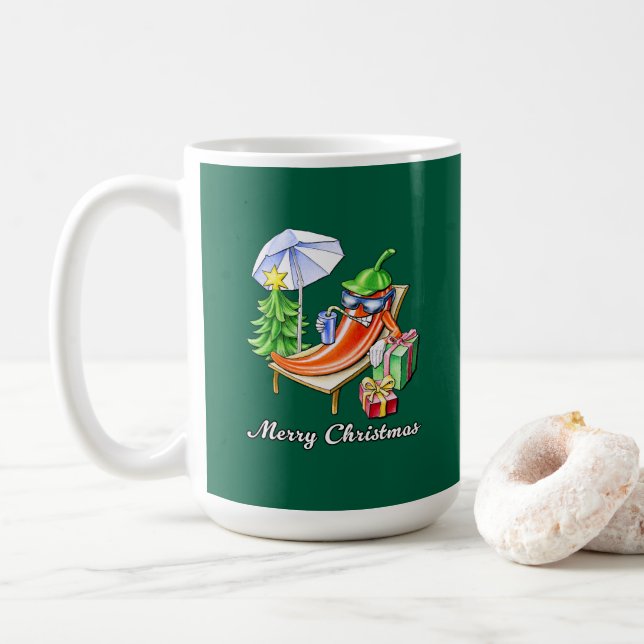 Taza De Café Dibujo de Green Funny Merry Christmas Chili (Con donut)