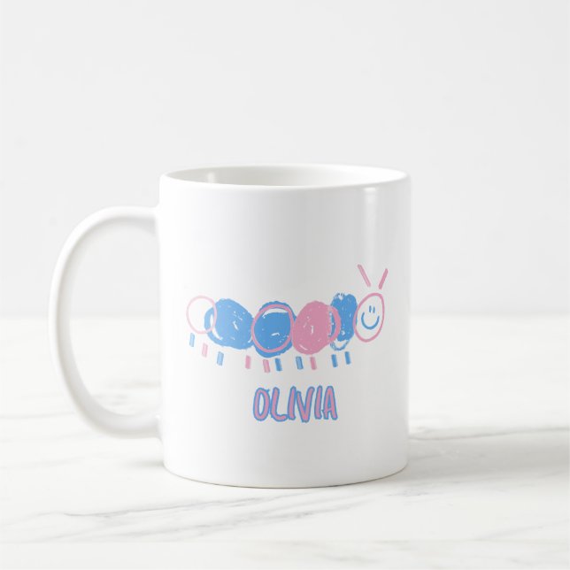 Taza De Café Dibujo de gusano de garabato para niños personaliz (Izquierda)