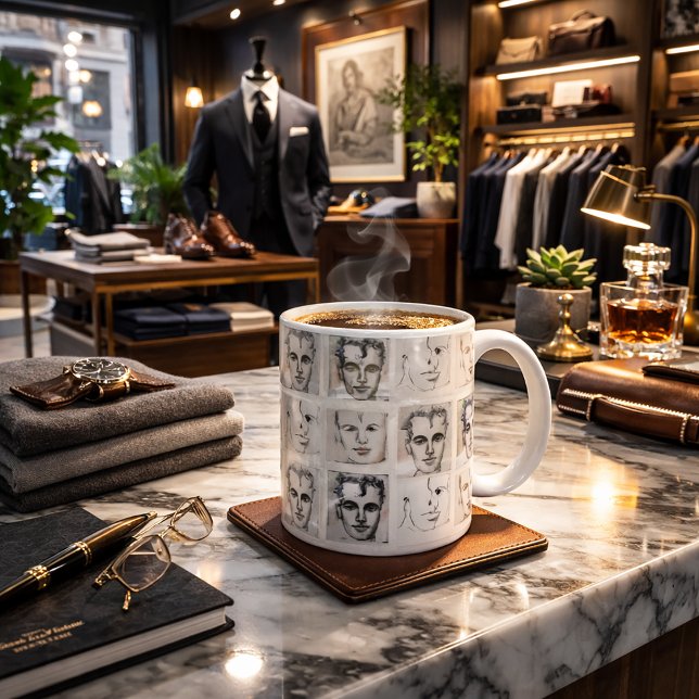 Taza De Café Dibujo de la línea de acuarela de los hombres (Subido por el creador)