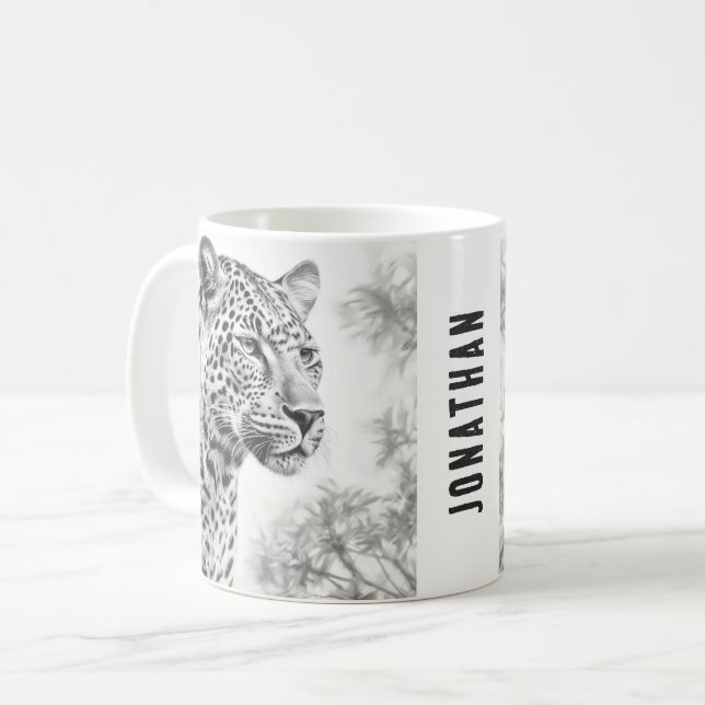 Taza De Café Dibujo de lápiz de leopardo africano (Anverso izquierdo)