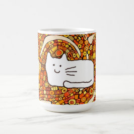 Taza De Café Dibujo de línea de gato de dibujos animados