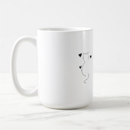Taza De Café Dibujo de línea de gato lindo, con tres corazones