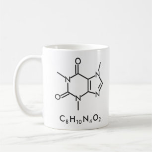 Taza De Café Dibujo de línea de la molécula de cafeína Química