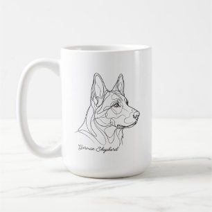 Taza De Café Dibujo de línea de Pastor Alemán con nombre de mas