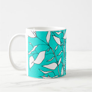 Taza De Café Dibujo de línea de planta de árbol de Ficus sobre