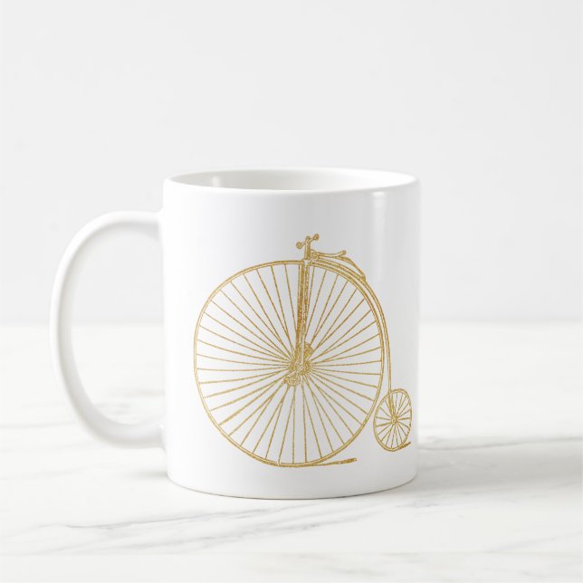 Taza De Café Dibujo de línea de uniciclo simple de oro antiguo (Izquierda)