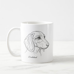 Taza De Café Dibujo de línea minimalista de Dachshund con nombr