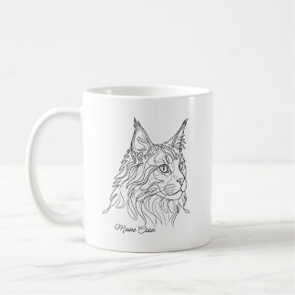 Taza De Café Dibujo de línea minimalista de gato Maine Coon con