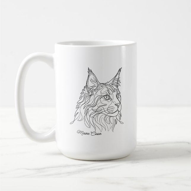 Taza De Café Dibujo de línea minimalista de Maine Coon con nomb (Izquierda)