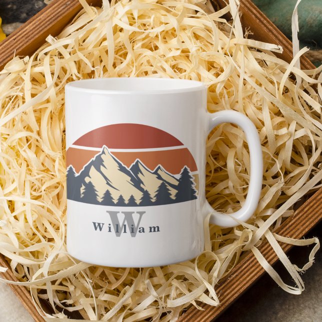 Taza De Café Dibujo de los bosques al atardecer Hermoso Monogra (Subido por el creador)