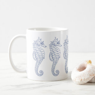 Taza De Café Dibujo de los Seahorses del gris azul