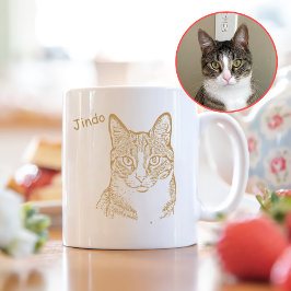 Taza De Café Dibujo de mano personalizado de gato de tabla