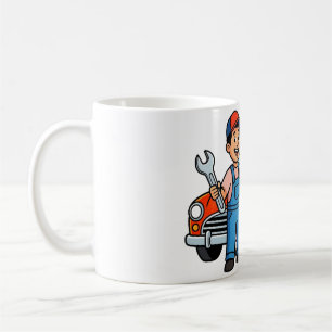 Taza De Café Dibujo de mecánico de dibujos animados lindo con i