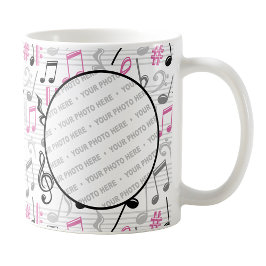 Taza De Café Dibujo de patrón de música rosa