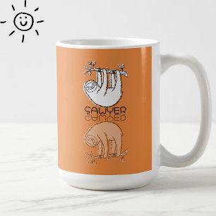 Taza De Café Dibujo de perezoso naranja lindo con nombre person