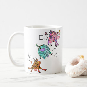 Taza De Café Dibujo de Personalizado de vacas cómicas geométr
