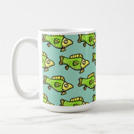 Taza De Café Dibujo de pez verde de dibujos animados divertido