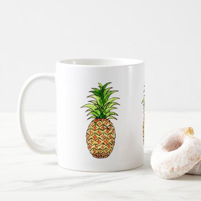 Taza De Café dibujo de piña acuarela (Con donut)