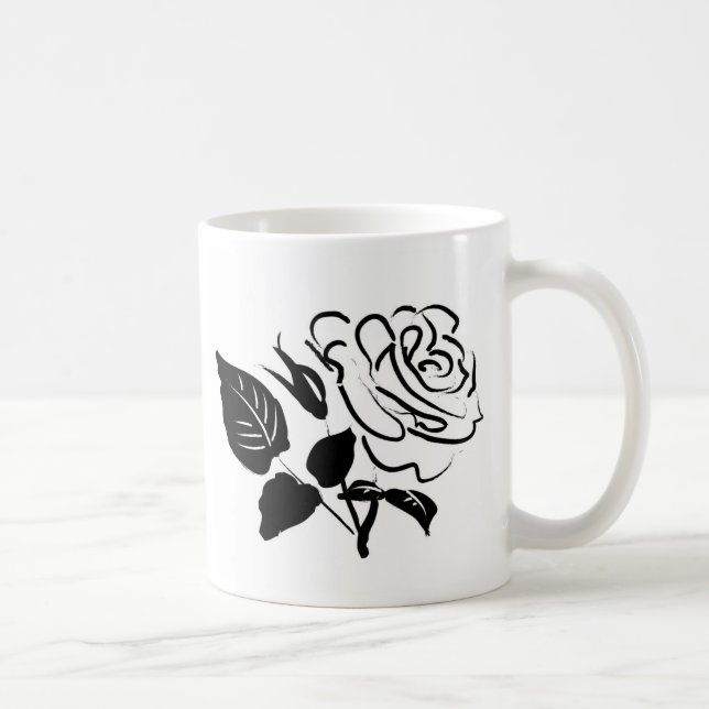 Taza De Café Dibujo de Rosa y hojas (Derecha)