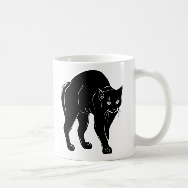 Taza De Café Dibujo de silueta de gato negro de Halloween (Derecha)