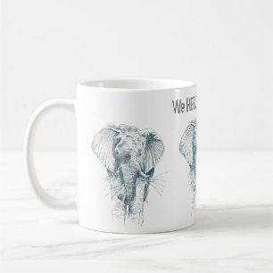 Taza De Café Dibujo de tinta negra para elefantes Divertido dic
