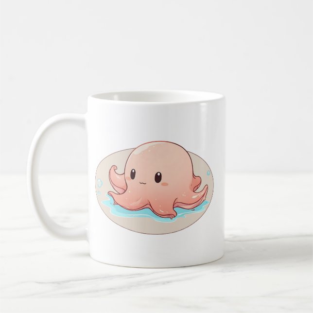Taza De Café Dibujo de un pulpo bebé rosado (Izquierda)