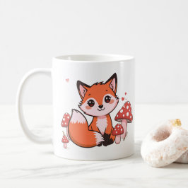 Taza De Café Dibujo de zorro Kawaii lindo con champiñones