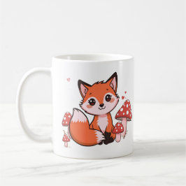 Taza De Café Dibujo de zorro Kawaii lindo con champiñones