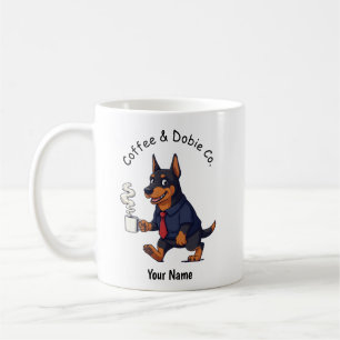 Taza De Café Dibujo divertido de Doberman Dog Pinscher con traj