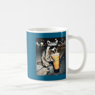 Taza De Café Dibujo divertido de mapache bebiendo leche