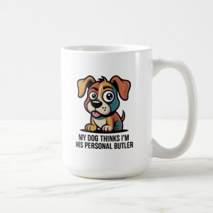 Taza De Café Dibujo divertido de perro mayordomo con cita