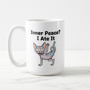Taza De Café Dibujo divertido de un gato Sphynx lavanda de dibu