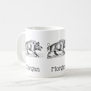Taza De Café Dibujo en blanco y negro de jabalí vintage #2