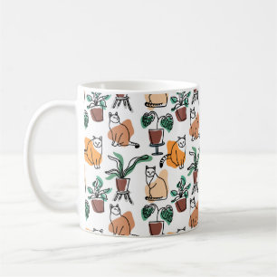 Taza De Café Dibujo en línea de gatos y flores