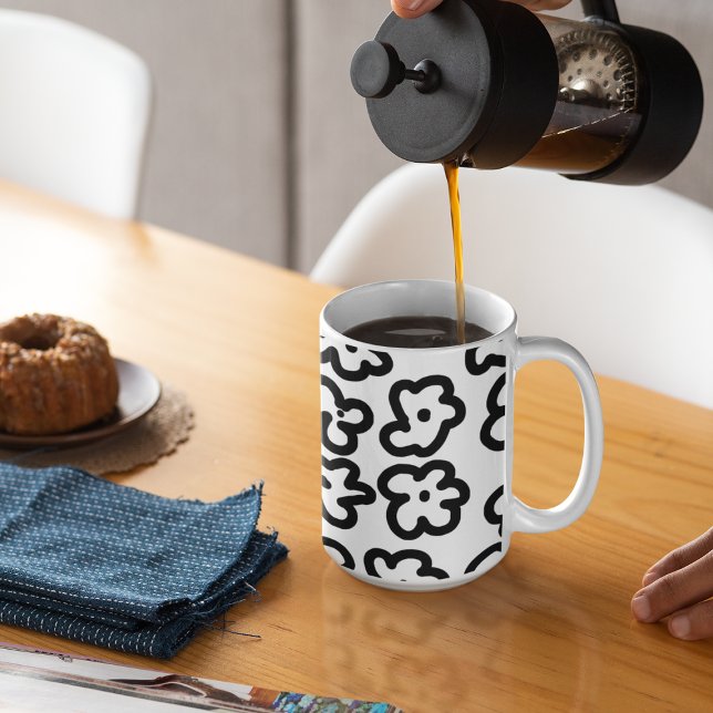 Taza De Café Dibujo floral blanco y negro moderno (Subido por el creador)