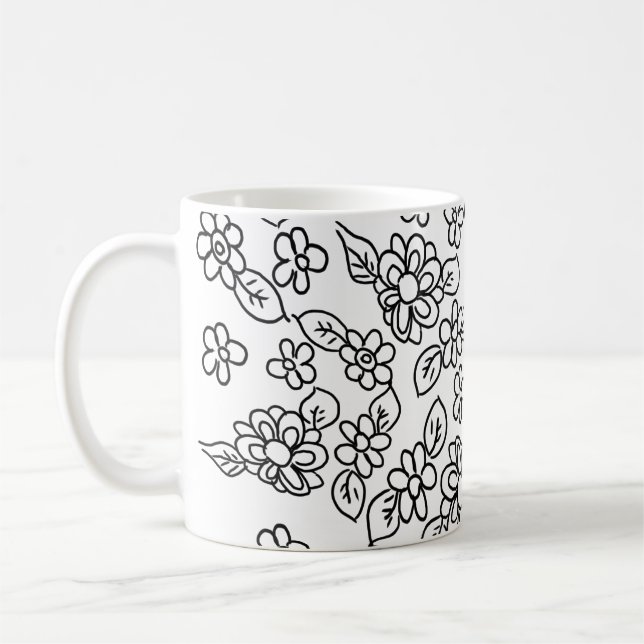 Taza De Café Dibujo floral en blanco y negro (Izquierda)