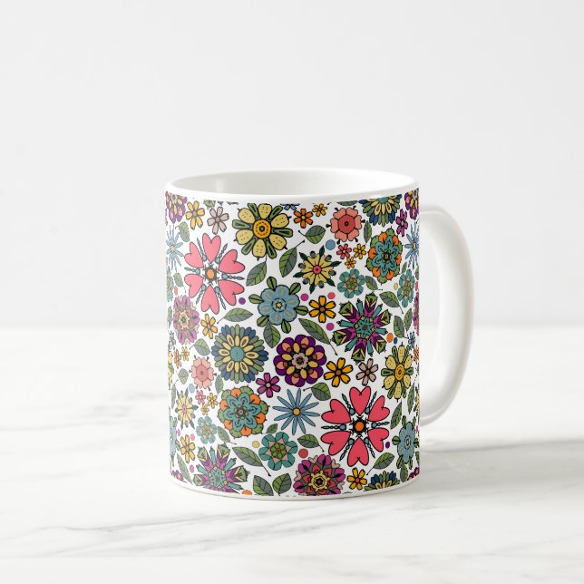 Taza De Café Dibujo Floral Retro Moderno Patrón De Arte Sin Mar (Anverso derecho)